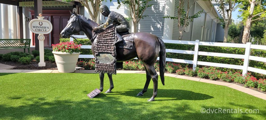 Jockey and his horse statue at Disney’s Saratoga Springs Resort & Spa