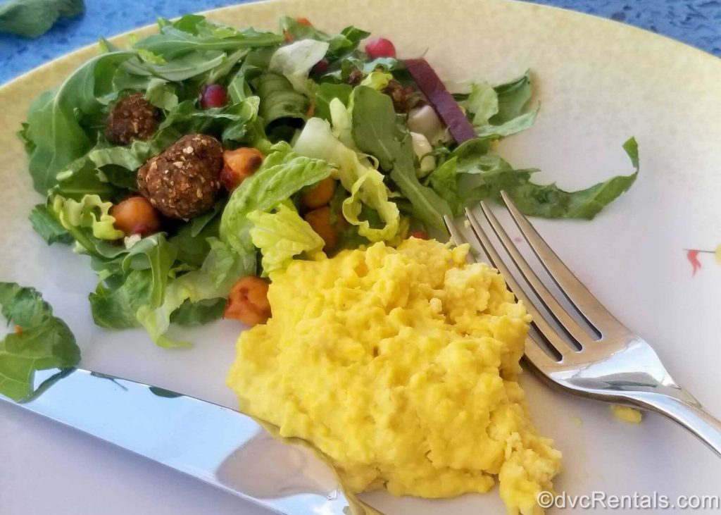 salad and plant based eggs on the Disney Dream