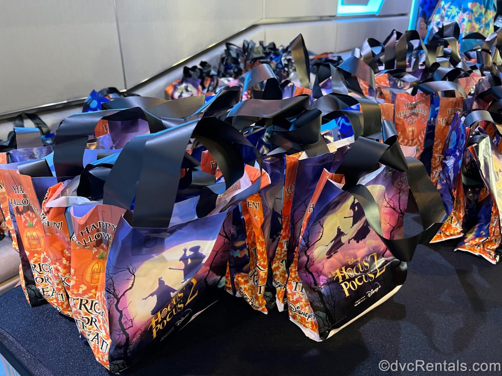 A photo of the treat tote bags on the Disney Wish