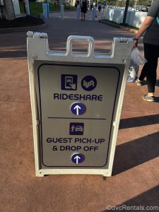 Epcot Ride Share and Drop Off Sign