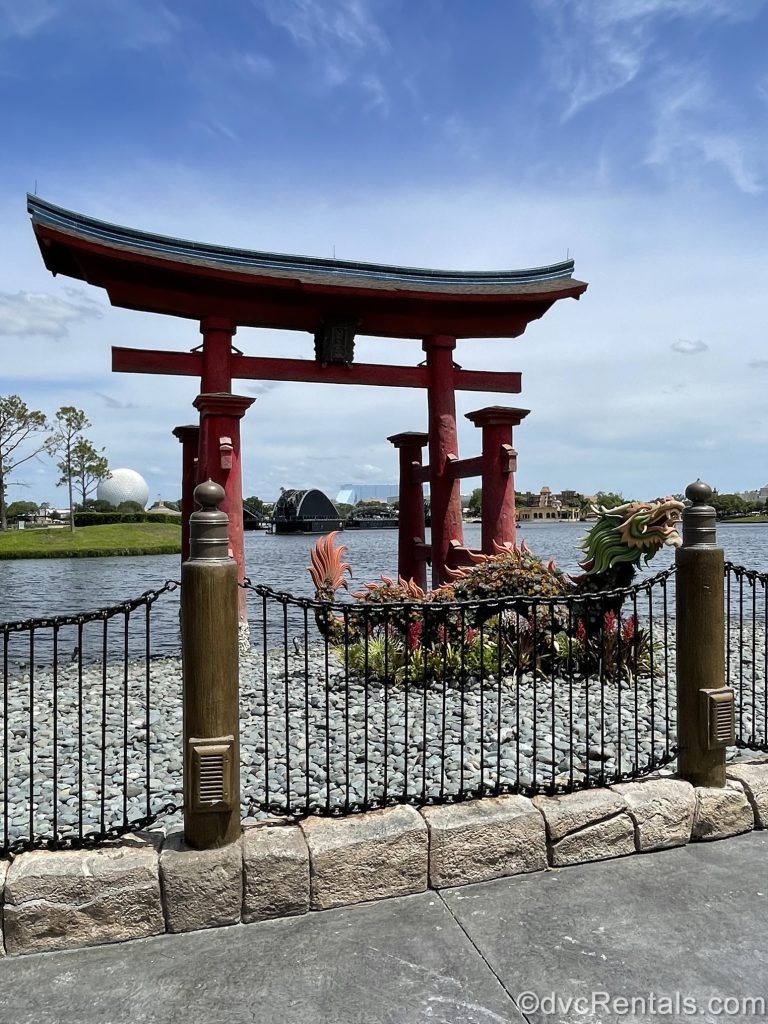 Red Torii Gate with Dragon Topiary