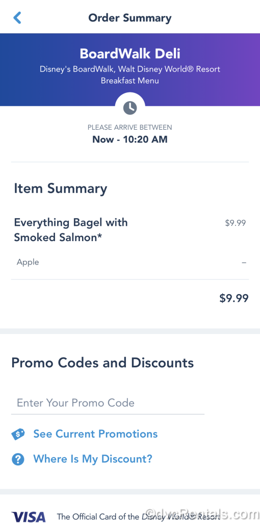 Order Summary Page during Mobile Order Process