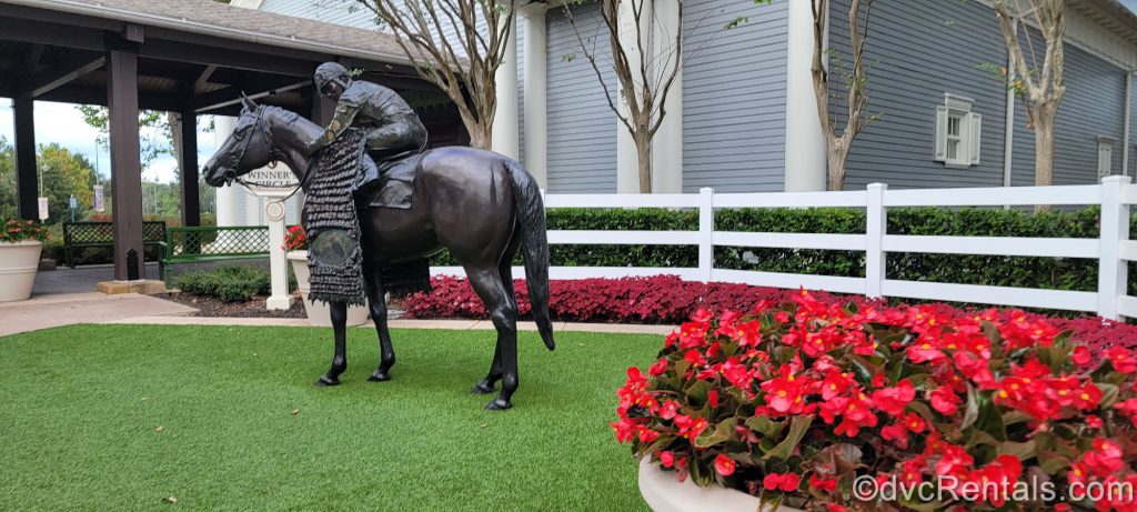 Horse and Jockey Statue Outside of the Carriage House at Saratoga Springs