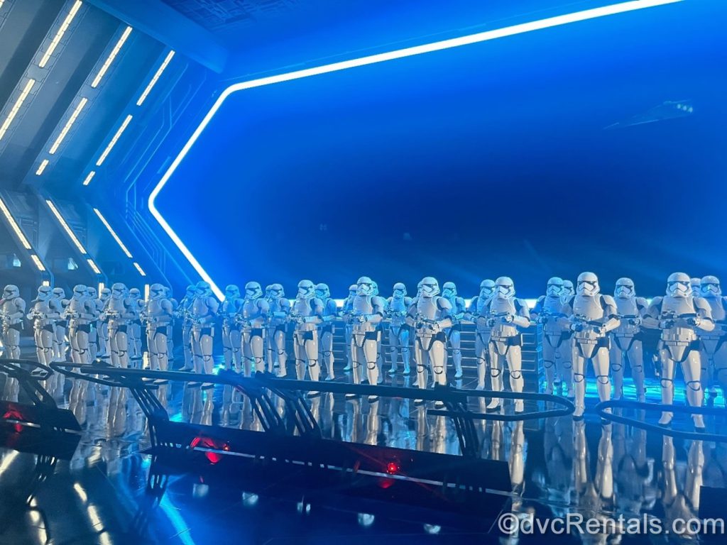 Storm Troopers lined up on Rise of the Resistance