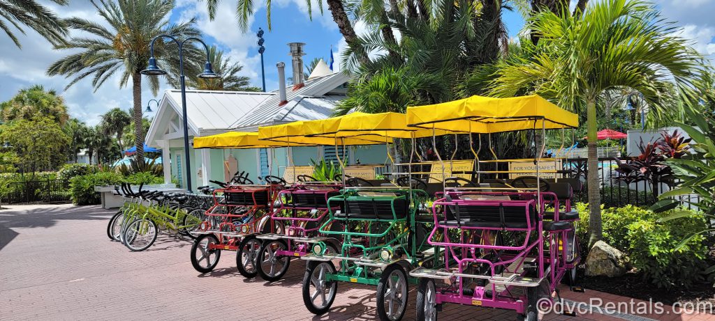 Bicycles lined up outside the Conch Flats Community Hall at Old Key West