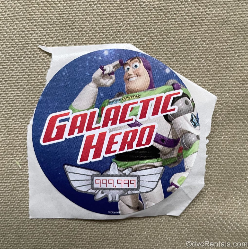 Sticker with Buzz Lightyear saluting and the words "Galactic Hero".