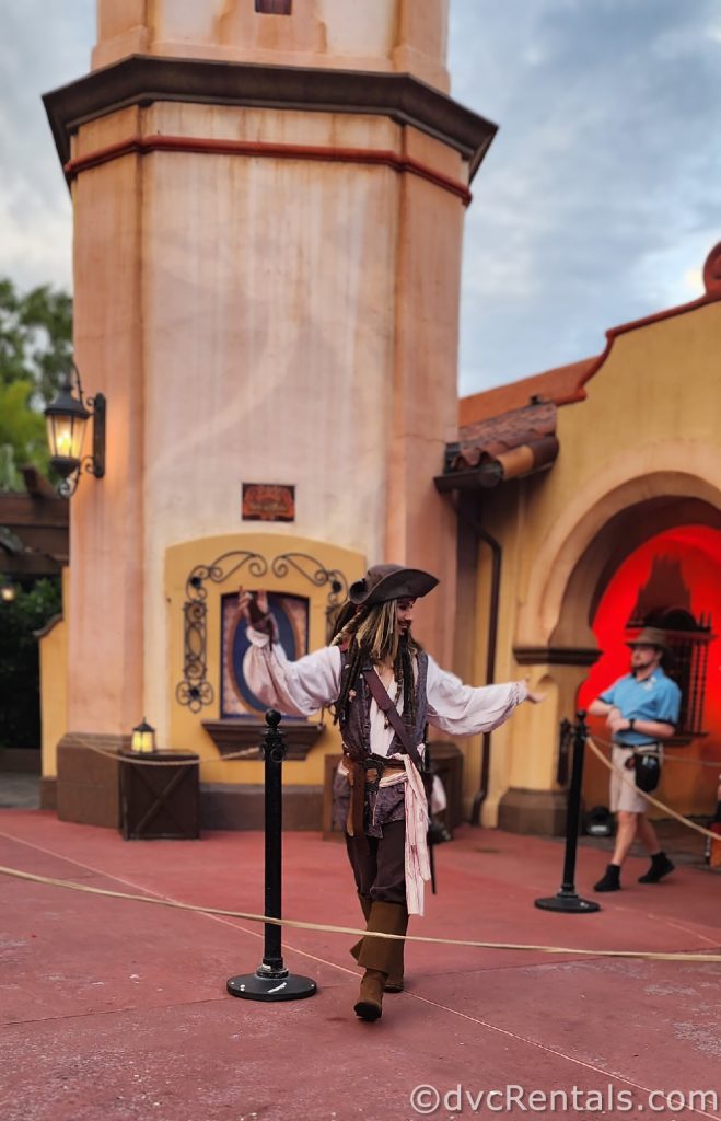 Jack Sparrow posing in Adventureland.