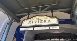 Sign for Disney's Riviera Resort that can be seen coming off the Skyliner.