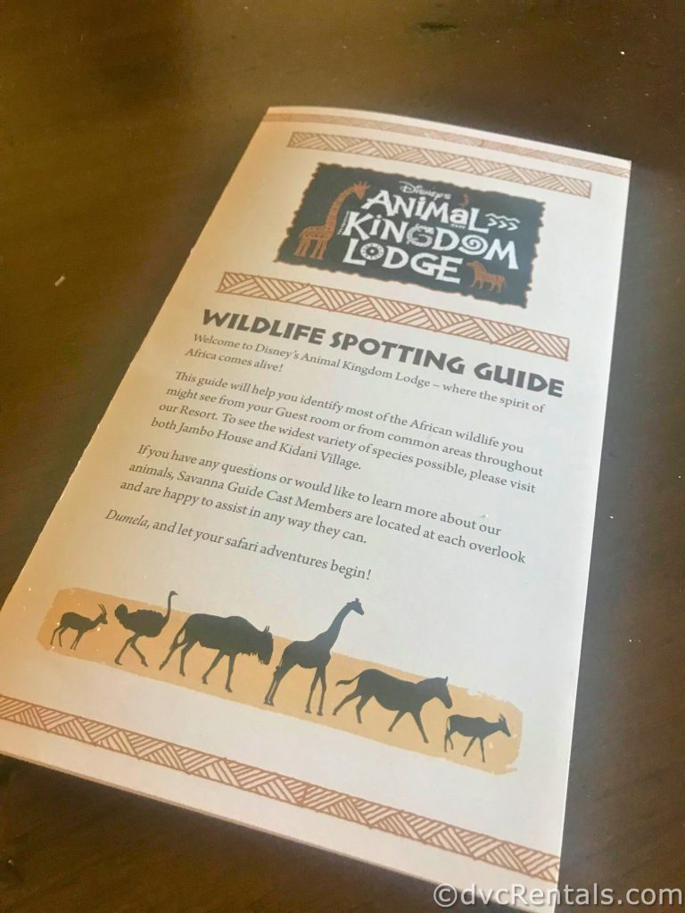 Wildlife Spotting Guide available in guest rooms.