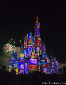 Cinderella Castle covered in Projections for the Halloween Fireworks.