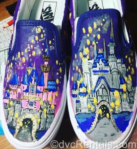 Cinderella Castle and Sleeping Beauty Castle painted on shoes.