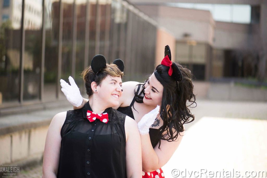 Kristen and her partner dressed up as Mickey and Minnie.