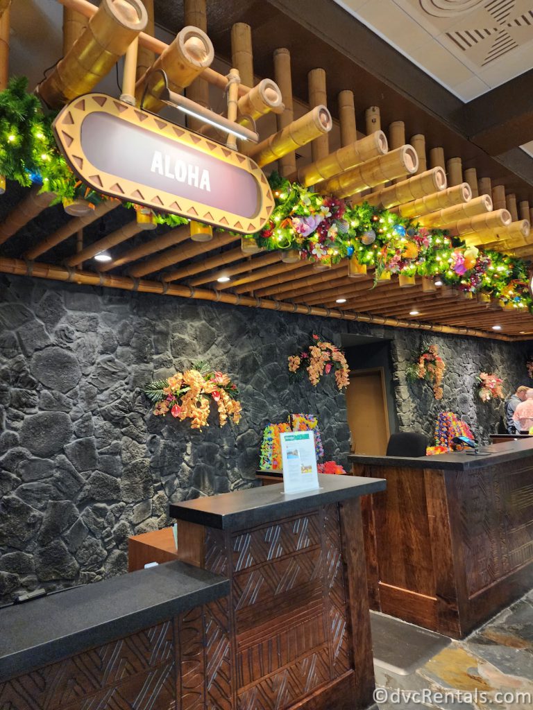 Garland Hanging above the check-in desk at Disney's Polynesian Resort.