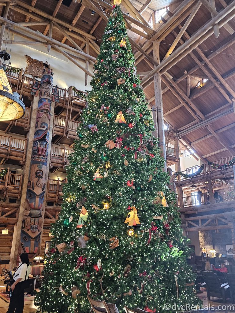 Christmas Tree in the lobby at Disney's Wilderness Lodge.
