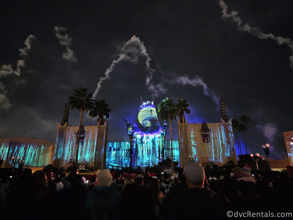 Projections of the Nightmare Before Christmas on the Chinese Theater.