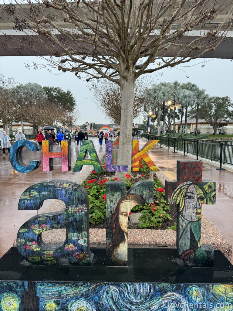 Chalk Art sign on the World Showcase walkway.