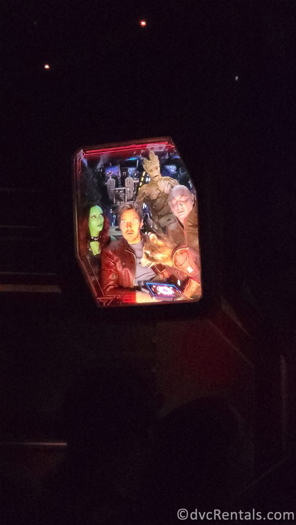 Screen in the queue of Guardians of the Galaxy, showing the Guardians of the Galaxy.