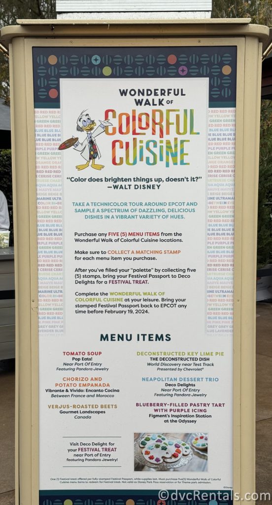 Menu Board for the Colorful Cuisine Food Booth.