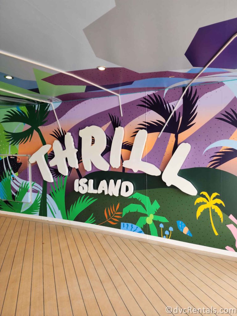 Thrill Island sign onboard the Icon of the Seas