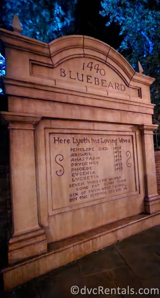 Large Memorial Tombstone at the exit to the Haunted Mansion.