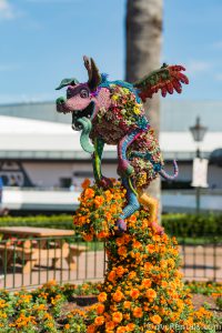 Topiary of Dante from Disney's Coco located in the Mexican Pavilion.