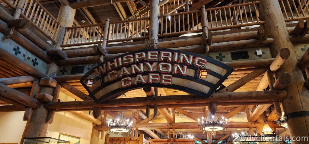 Whispering Canyon Cafe sign at Disney's Wilderness Lodge.