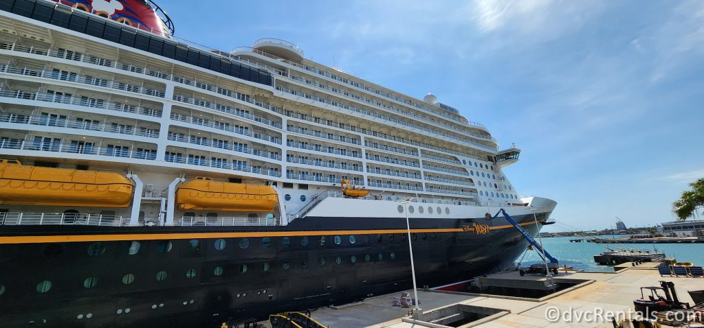 Disney Cruise Line's Disney Wish docked at Port Canaveral.