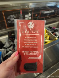 Sith Oath used at Savi's Workshop in Star Wars: Galaxy's Edge to mark your unity to the Dark Side.