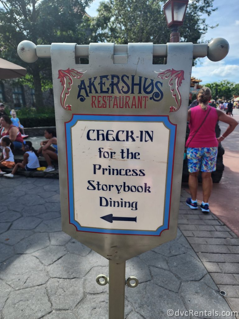Akershus Restaurant Check-In Sign in Epcot.