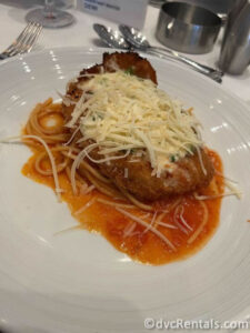 Chicken Parmesan entree from the Main Dining onboard the Allure of the Seas.