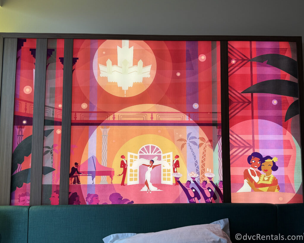 Mural of Tiana from Disney's Princess and the Frog on the back of one of the pull-down beds.