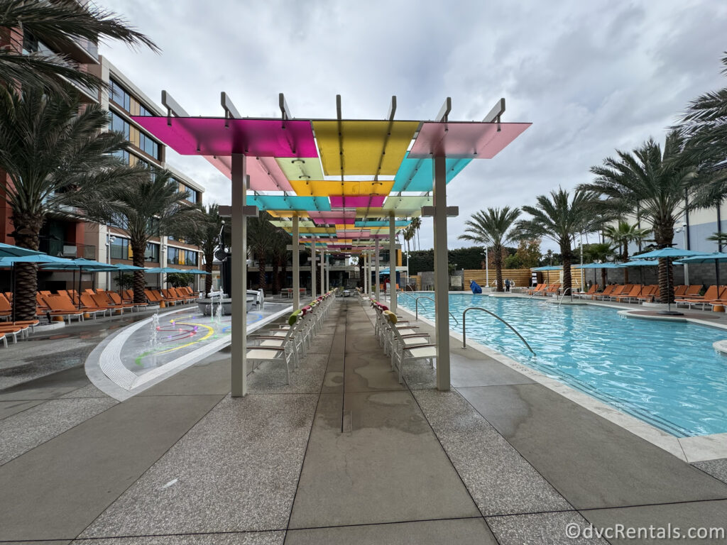 Colorful tiles above the pool at the Villas at Disneyland Hotel.