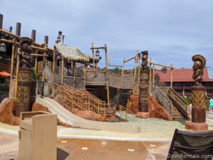 Tiki-themed water play area in the pool at Disney's Polynesian Villas.