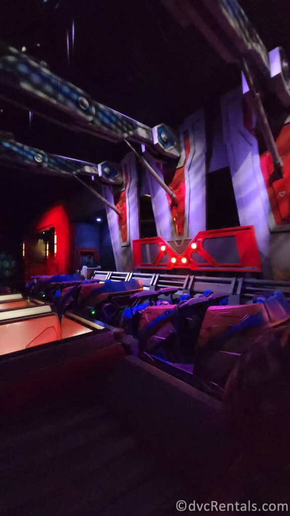 Train of cars on Guardians of the Galaxy: Cosmic Rewind.