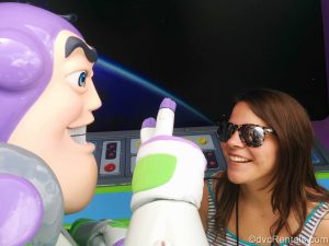 Guest Blogger Megan Parkyn visits with Buzz Lightyear during a Disney vacation