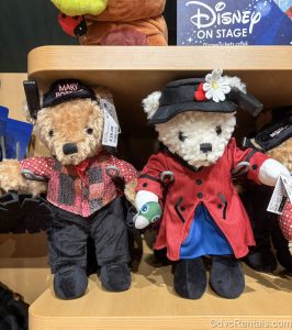 Two stuffed teddy bears are displayed at the Disney Store in London, England, and are dressed in costumes based on Mary Poppins and Bert from the movie musical.