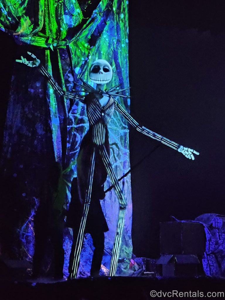 A life-sized Jack Skellington puppet performs on stage as part of the What’s This? Tim Burton’s The Nightmare Before Christmas Sing Along!