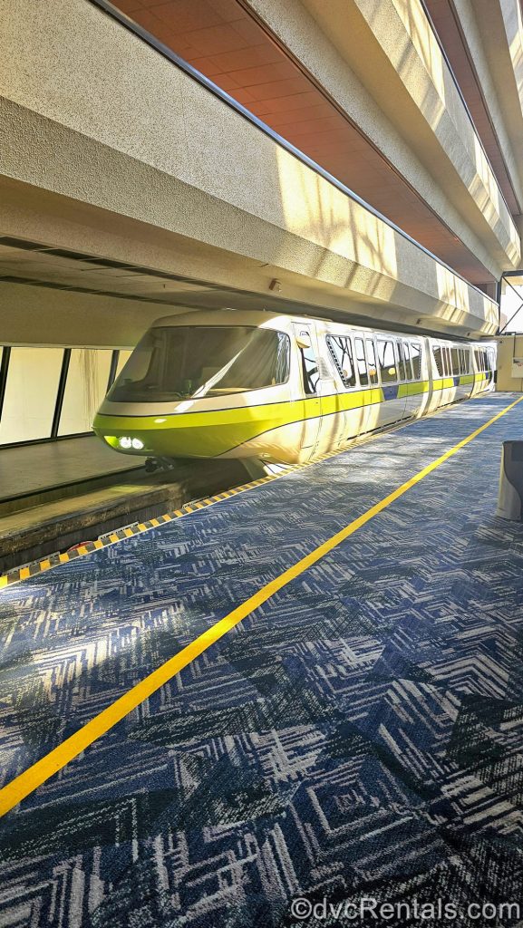 The monorail pulls into the station inside of Disney’s Contemporary Resort at Walt Disney World.