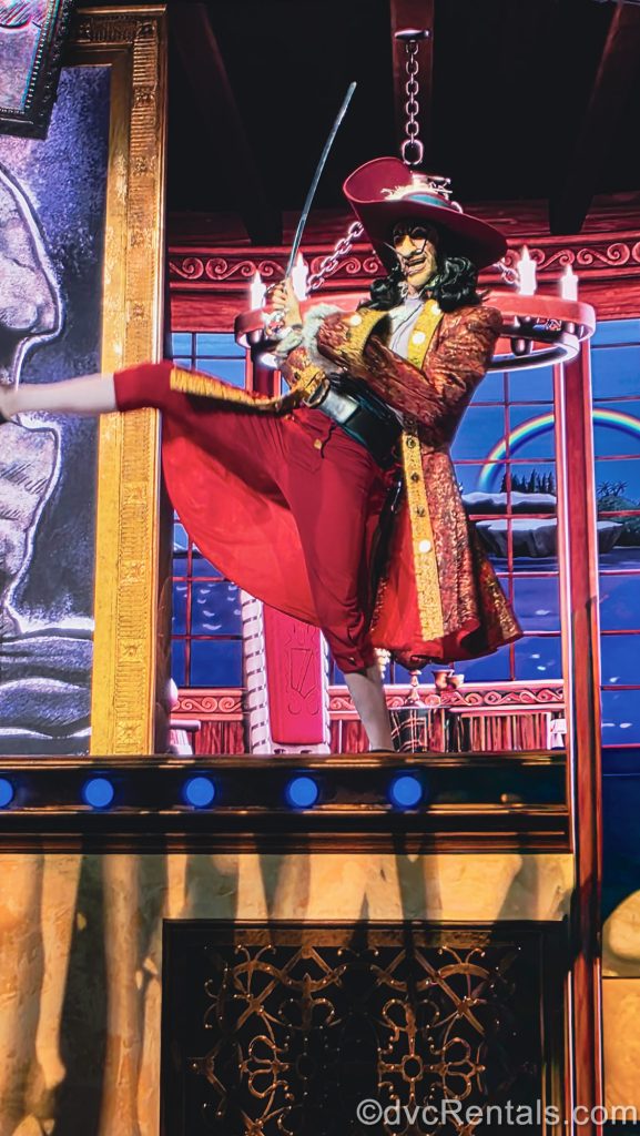 Captain Hook performs with a sword during the Villains Unfairly Ever After show at Disney’s Hollywood Studios.