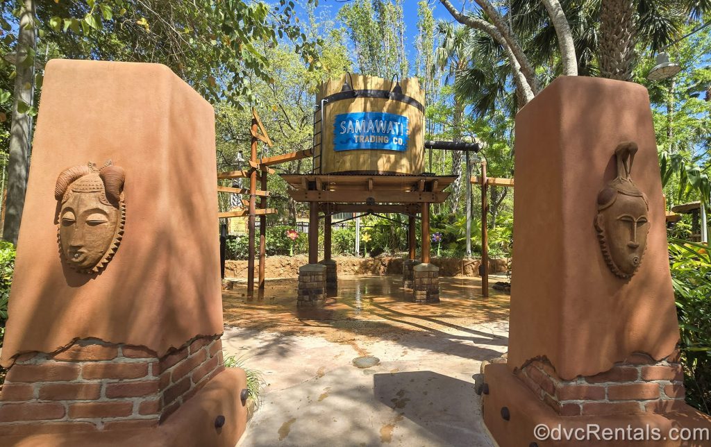 The Uwanja Camp water playground at Disney’s Animal Kingdom Villas Kidani Village is seen on a sunny day.